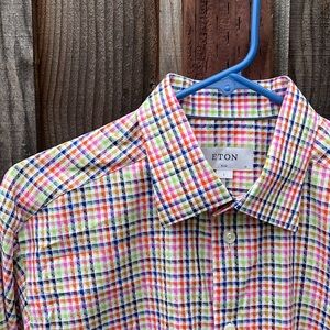 Eton Multi check Button Down size L